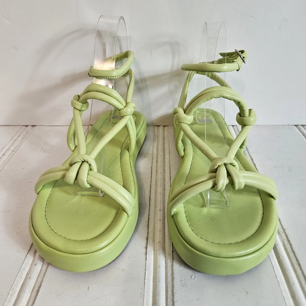 Off Yellow Flatform Knotted Sandals Womens Sz 7 Ankle Strap Chunky Heel Platform - Picture 3 of 16